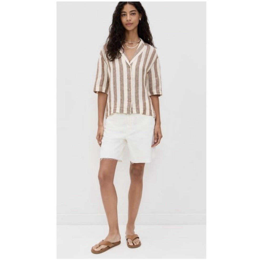 Faherty 100% Linen Palma Button Down Striped Shirt Sz M Summer Beach Resort